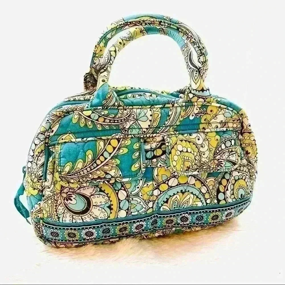 Vera Bradley Turquoise Yellow Paisley‎ Floral Print Quilt Shoulder Purse